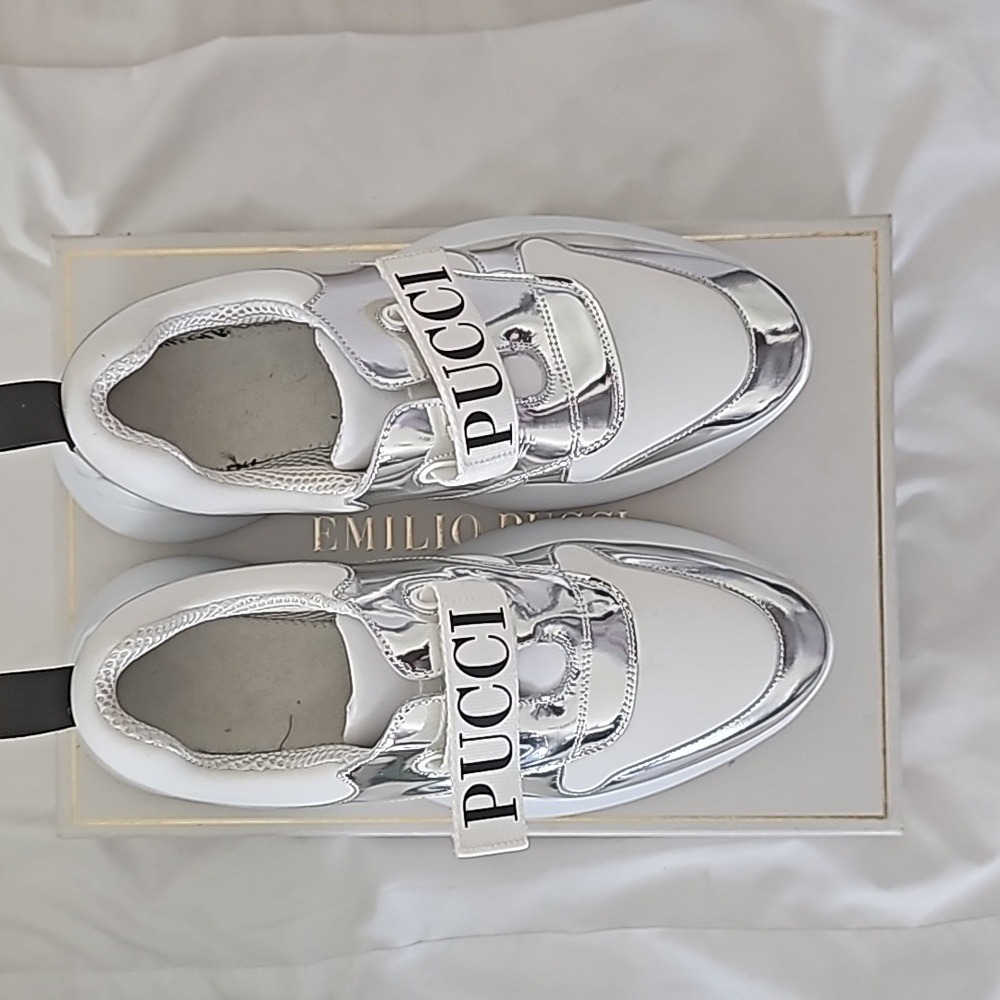 Emilio Pucci Silver and White Sneakers